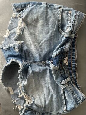 aerie Light Blue Distressed Denim Jean Shorts